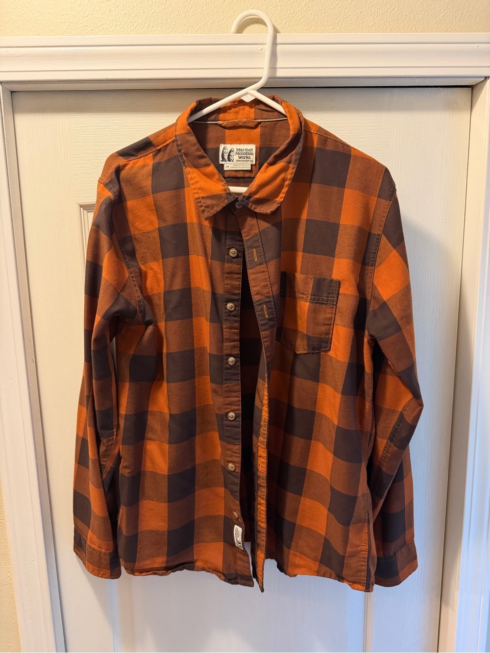 Marmot Orange and Brown Plaid Button-Up Shirt